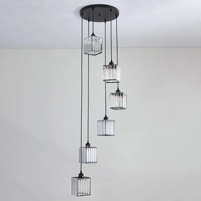 Tri-Prisma Kristallen Spiraal Kubus Hanglamp Moderne Stijl 6 Lampen Multi Light Hanger Zwart Clearhalo