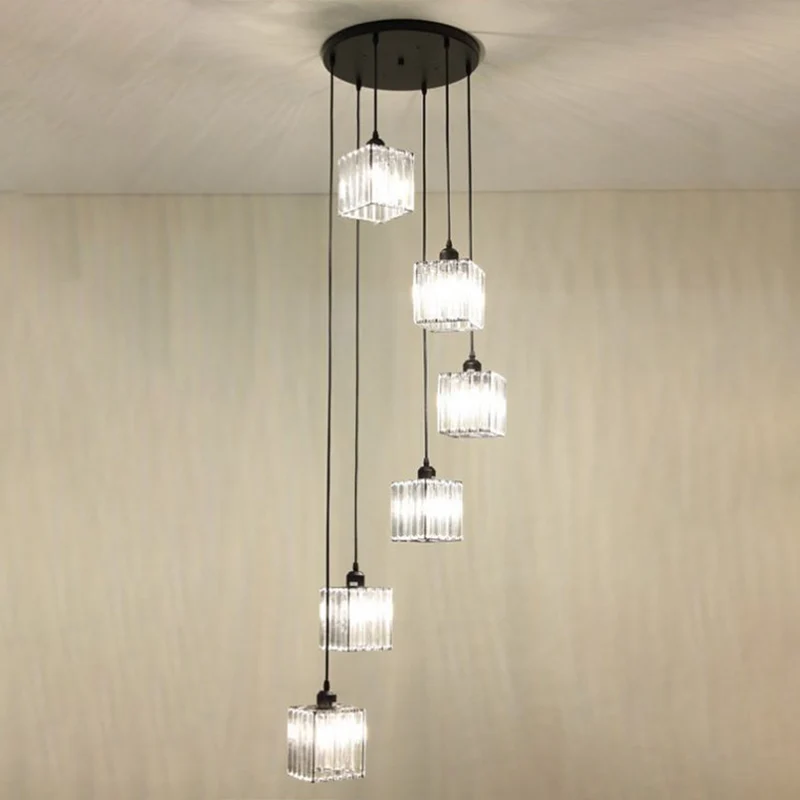 Tri-Prisma Kristallen Spiraal Kubus Hanglamp Moderne Stijl 6 Lampen Multi Light Hanger Zwart Clearhalo