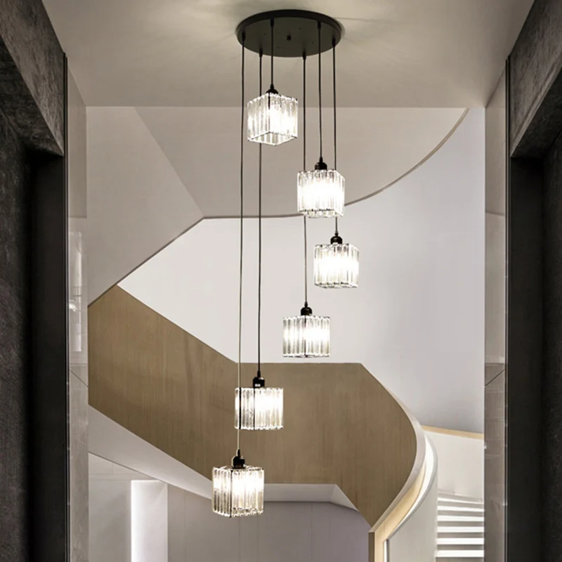 Tri-Prisma Kristallen Spiraal Kubus Hanglamp Moderne Stijl 6 Lampen Multi Light Hanger Zwart Clearhalo