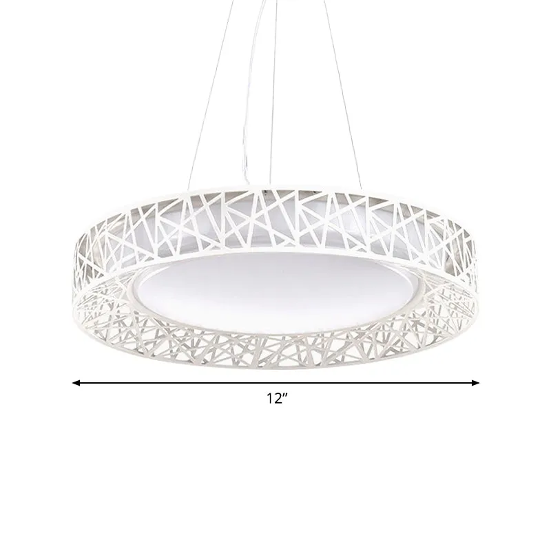 Trommel hangende hanglamp Noordse metalen LED witte plafondlamp met hol ontwerp wit/warm/natuurlijk licht, 12"/15"/19" bre...