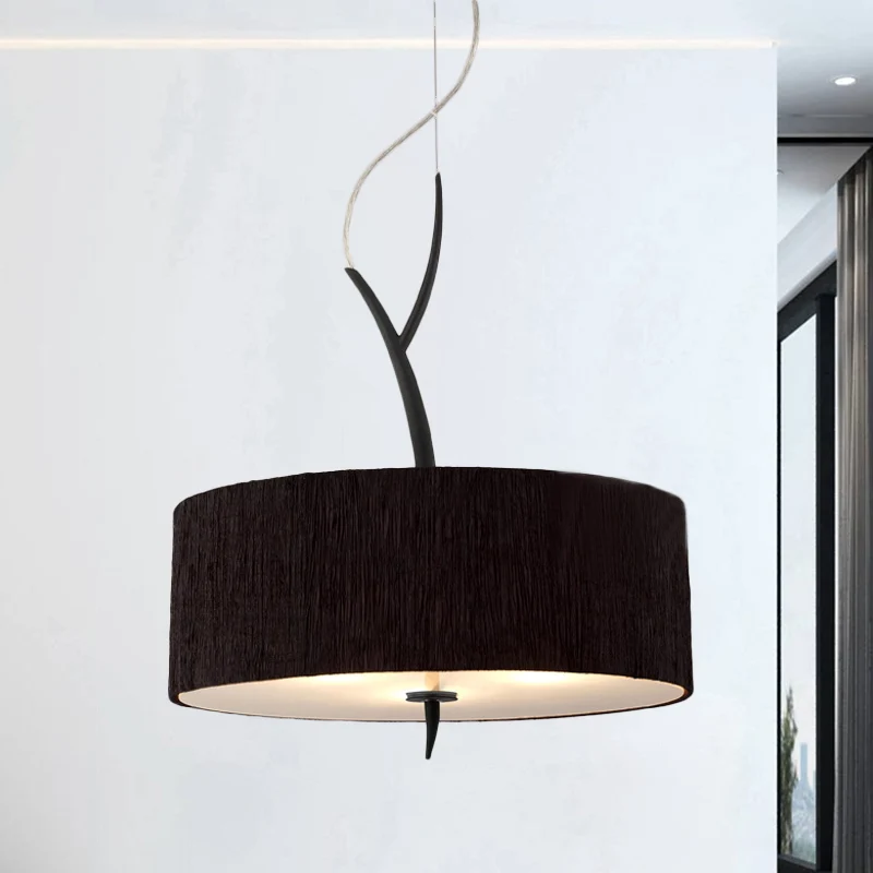 Trommelvormige hangende kroonluchter Minimalistische stof 3 koppen Wit/zwarte plafondophanglamp Clearhalo