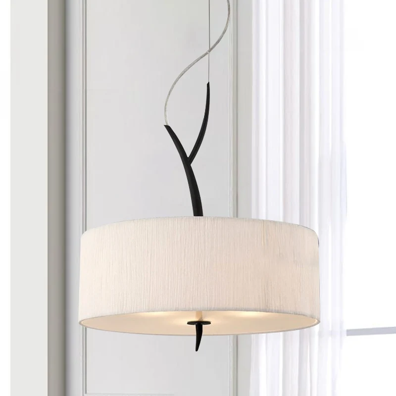 Trommelvormige hangende kroonluchter Minimalistische stof 3 koppen Wit/zwarte plafondophanglamp Clearhalo