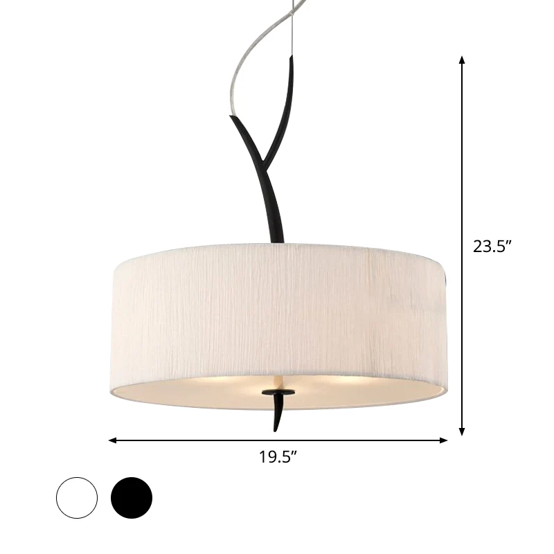 Trommelvormige hangende kroonluchter Minimalistische stof 3 koppen Wit/zwarte plafondophanglamp Clearhalo