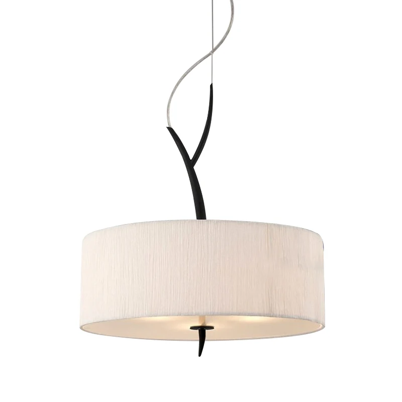 Trommelvormige hangende kroonluchter Minimalistische stof 3 koppen Wit/zwarte plafondophanglamp Clearhalo