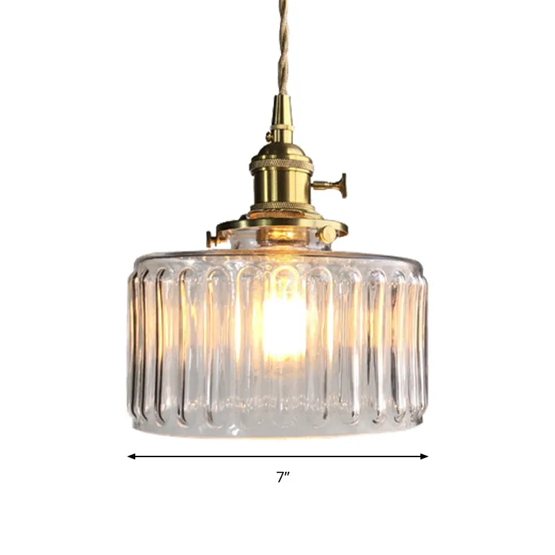 Trommelvormige hanglamp 1 kop Moderne stijlvolle gecanneleerde glazen hanglamp voor galerij Clearhalo