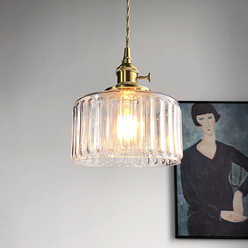 Trommelvormige hanglamp 1 kop Moderne stijlvolle gecanneleerde glazen hanglamp voor galerij Clearhalo