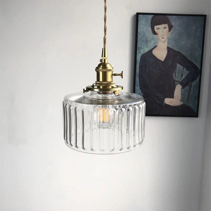 Trommelvormige hanglamp 1 kop Moderne stijlvolle gecanneleerde glazen hanglamp voor galerij Clearhalo