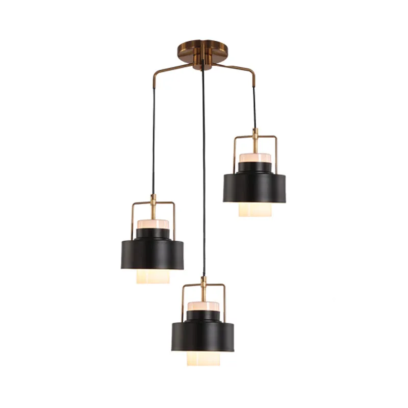 Trommelvormige metalen multi-licht hangende modernistische 3-lichts hanglamp met zwarte afwerking Clearhalo