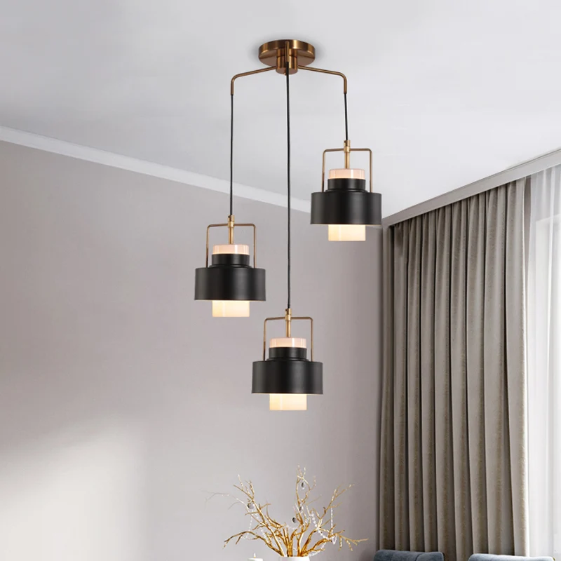 Trommelvormige metalen multi-licht hangende modernistische 3-lichts hanglamp met zwarte afwerking Clearhalo