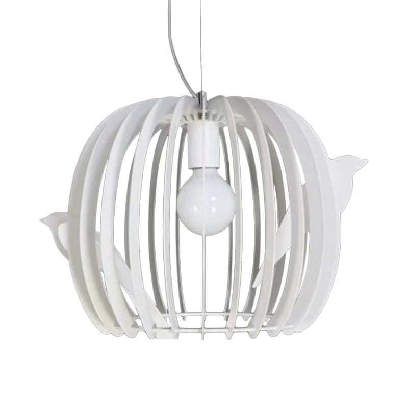 Trommelvormige vogelkooi hanglamp modern ijzer 1-lamp dinette hangende plafondlamp wit met vogeldecor Clearhalo