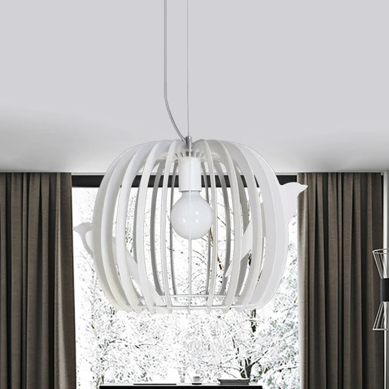 Trommelvormige vogelkooi hanglamp modern ijzer 1-lamp dinette hangende plafondlamp wit met vogeldecor Clearhalo