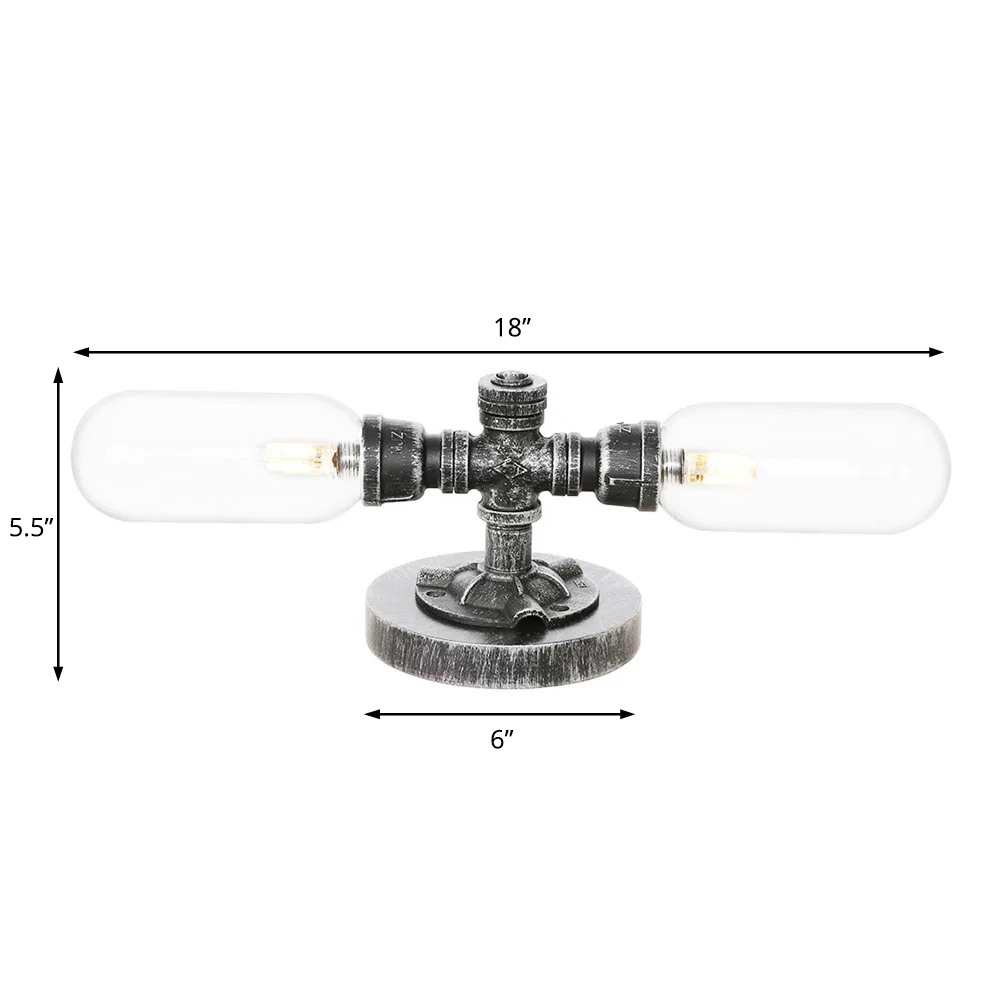 Tube Shade Woonkamer Taakverlichting Industrieel Helder/Amberglas 2 Lichten Antiek Zilver Schanslamp met voet Clearhalo