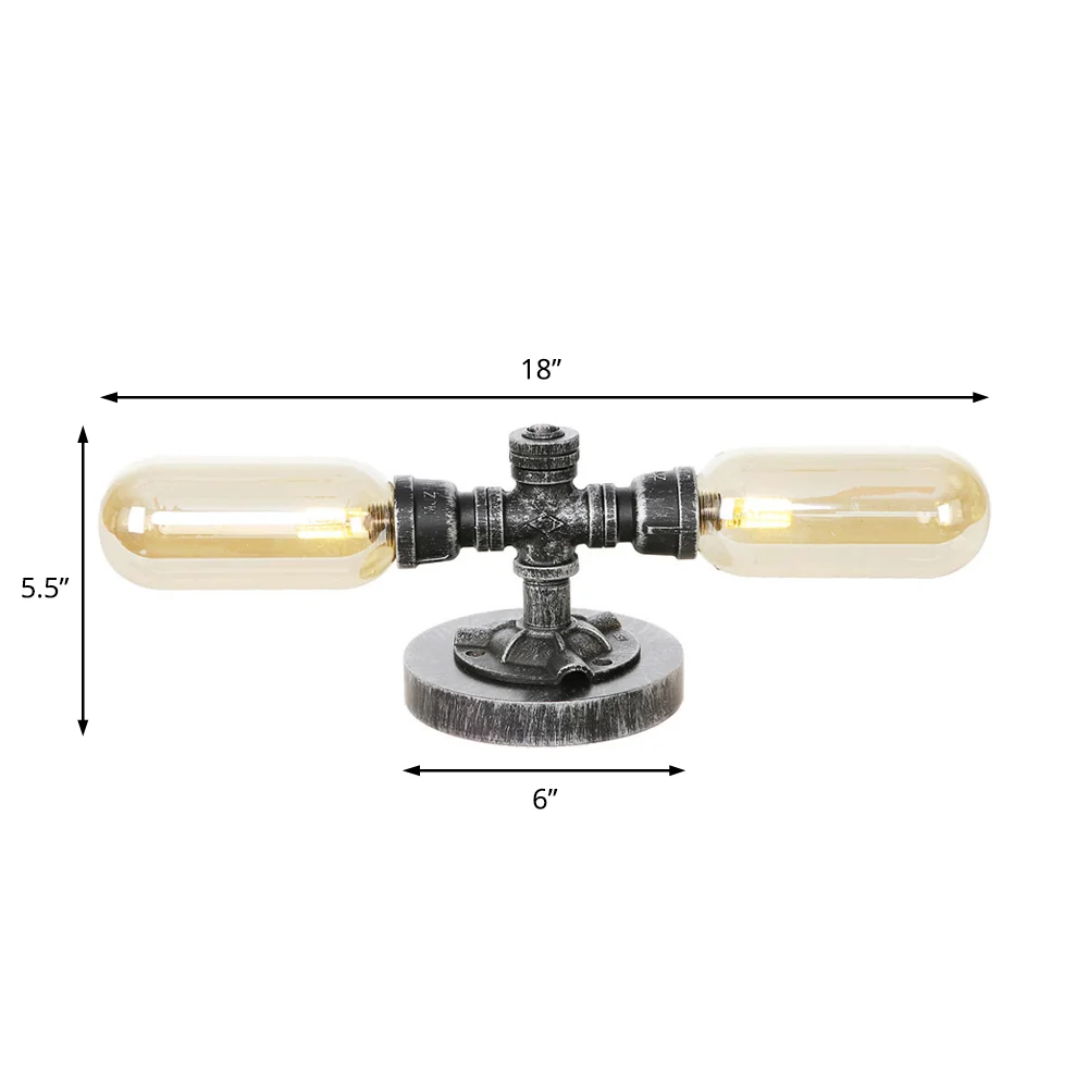 Tube Shade Woonkamer Taakverlichting Industrieel Helder/Amberglas 2 Lichten Antiek Zilver Schanslamp met voet Clearhalo