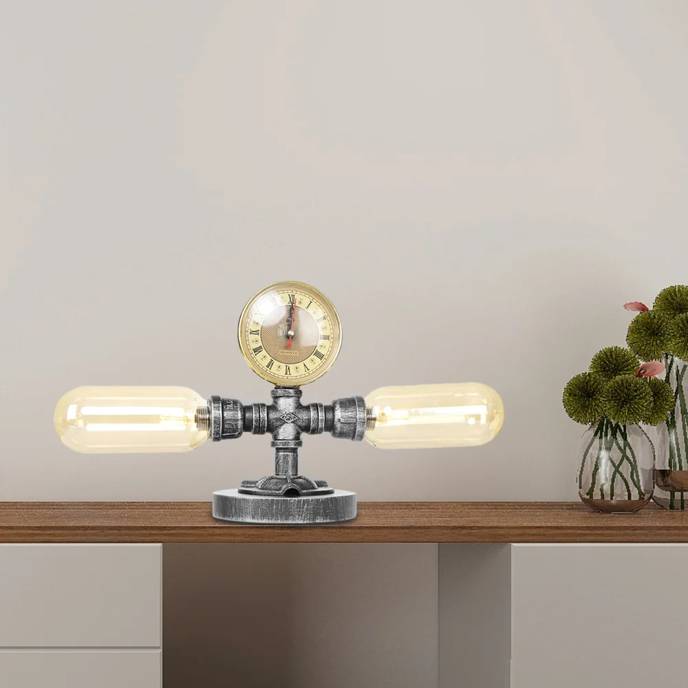 Tube Shade Woonkamer Taakverlichting Industrieel Helder/Amberglas 2 Lichten Antiek Zilver Schanslamp met voet Clearhalo