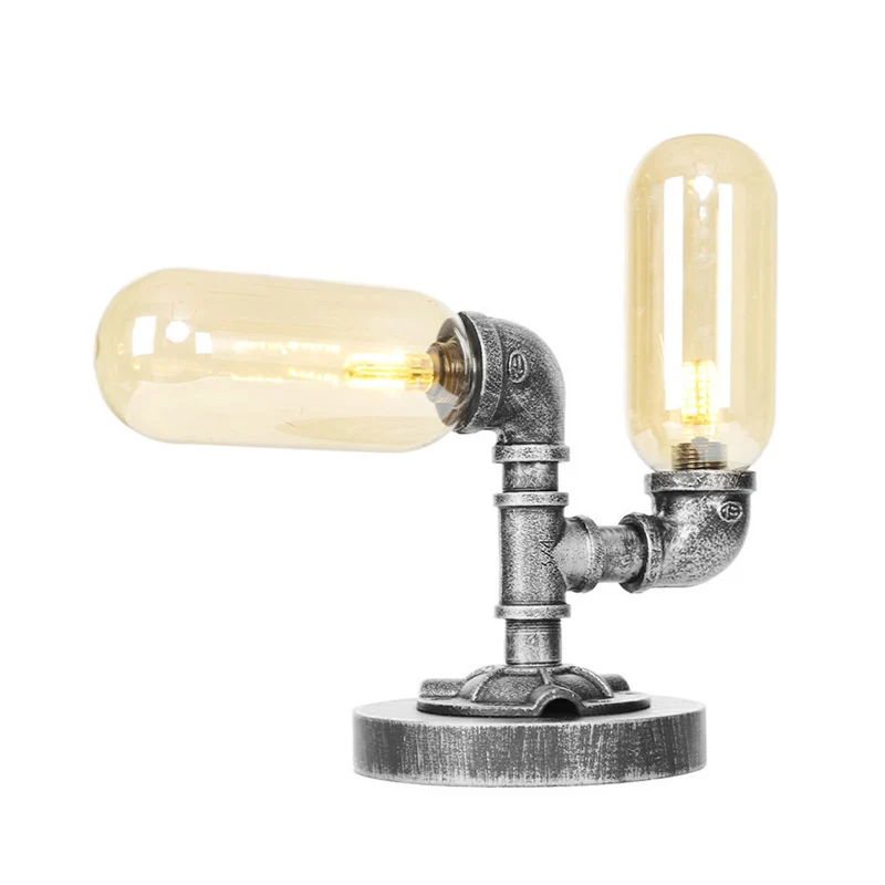 Tube Shade Woonkamer Taakverlichting Industrieel Helder/Amberglas 2 Lichten Antiek Zilver Schanslamp met voet Clearhalo