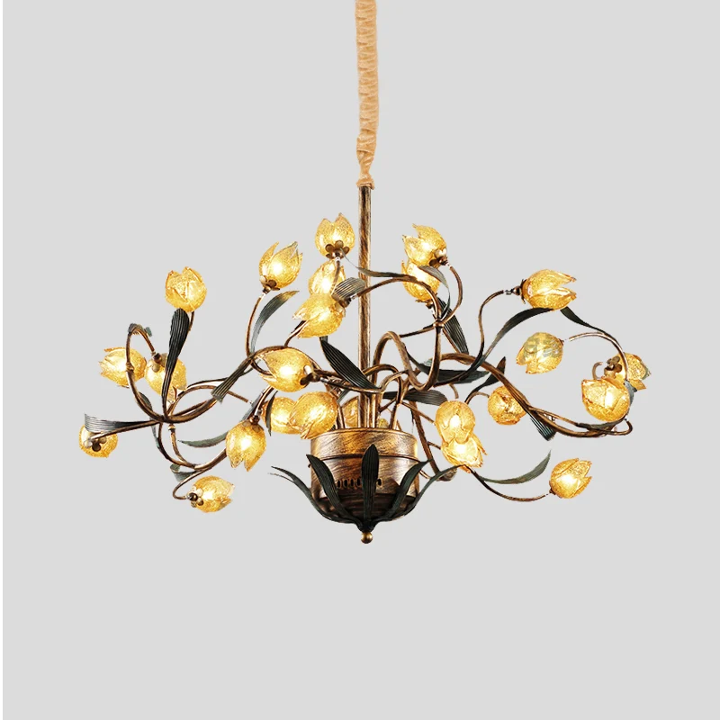 Tulp metalen kroonluchter licht pastoraal 25 lampen woonkamer LED hanglamp messing Clearhalo