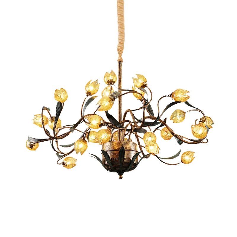 Tulp metalen kroonluchter licht pastoraal 25 lampen woonkamer LED hanglamp messing Clearhalo