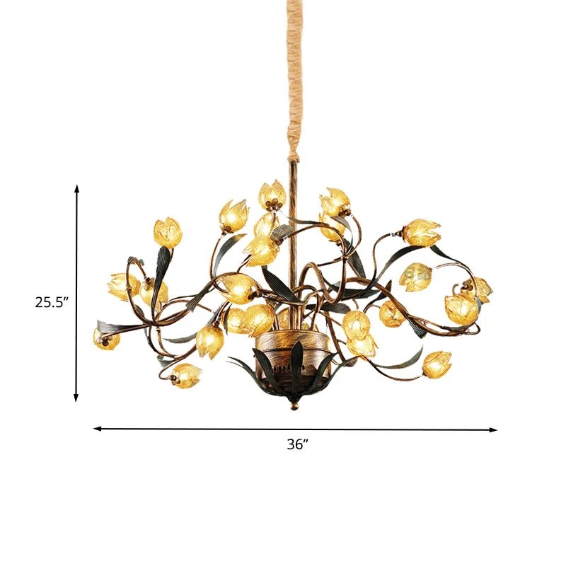 Tulp metalen kroonluchter licht pastoraal 25 lampen woonkamer LED hanglamp messing Clearhalo