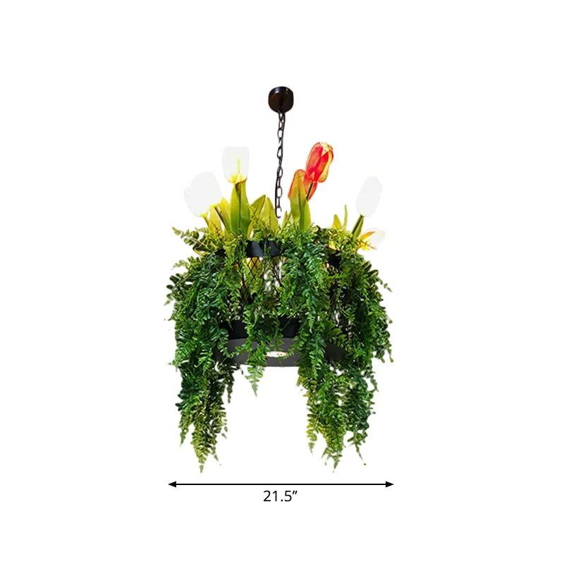 Tulp/Lelie Eetkamer Hanglamp Kit Boerderij Metaal 10 Koppen Rood/Wit Kroonluchter Verlichtingsarmatuur met 2-laags ontwerp...