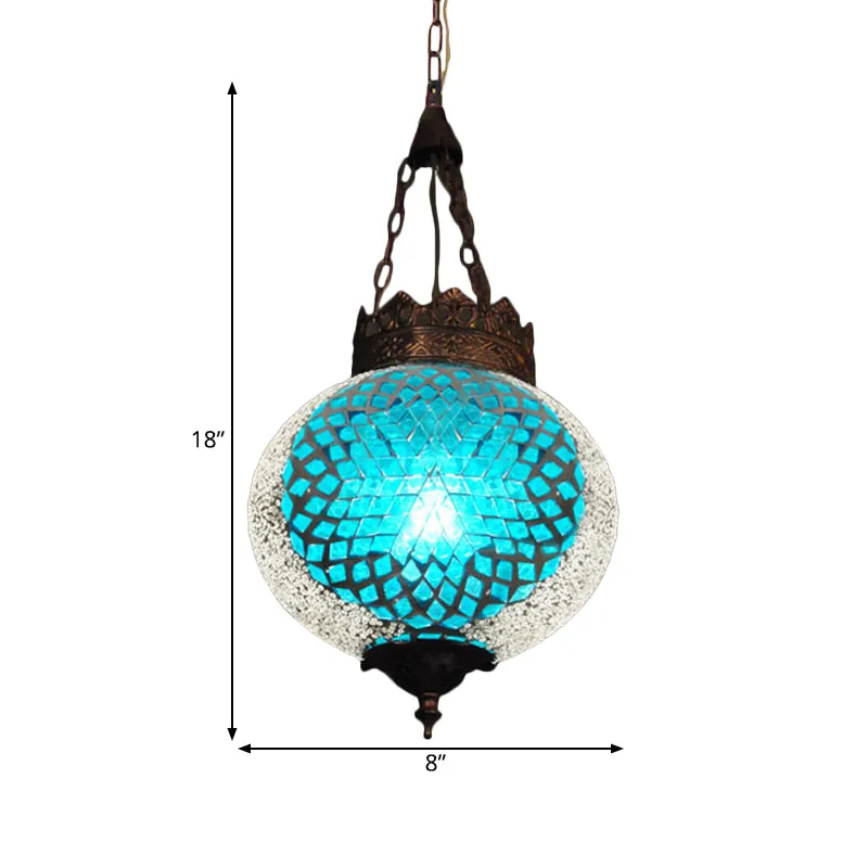 Turkse globe hangende hanger 1 kop handgemaakte kunstglas hangende verlichtingsarmatuur blauw/oranjerood Clearhalo