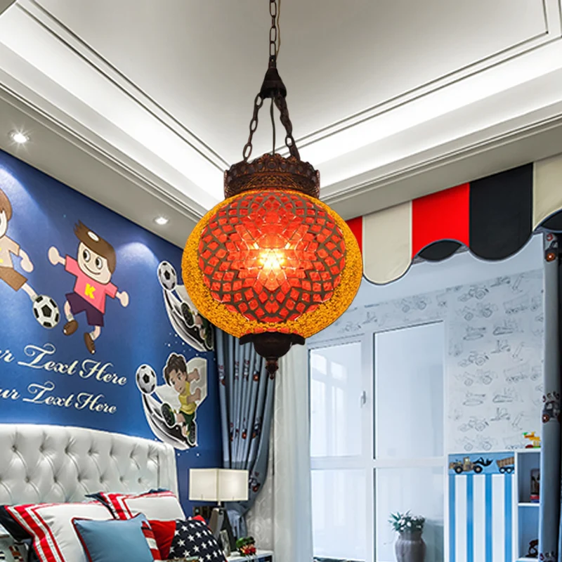 Turkse globe hangende hanger 1 kop handgemaakte kunstglas hangende verlichtingsarmatuur blauw/oranjerood Clearhalo