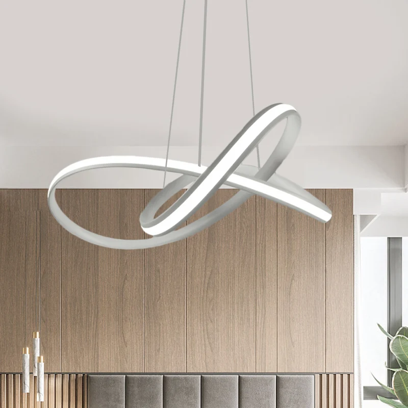 Twining Hoop Drop Hanger Minimalisme Metallic LED Witte Hangende Kroonluchter Warm/Wit Licht Clearhalo