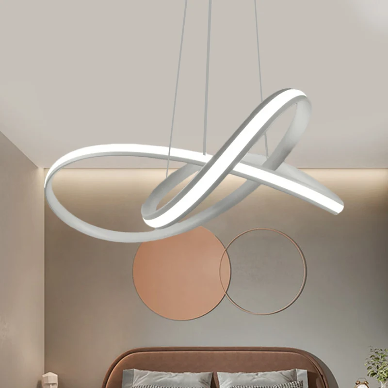Twining Hoop Drop Hanger Minimalisme Metallic LED Witte Hangende Kroonluchter Warm/Wit Licht Clearhalo