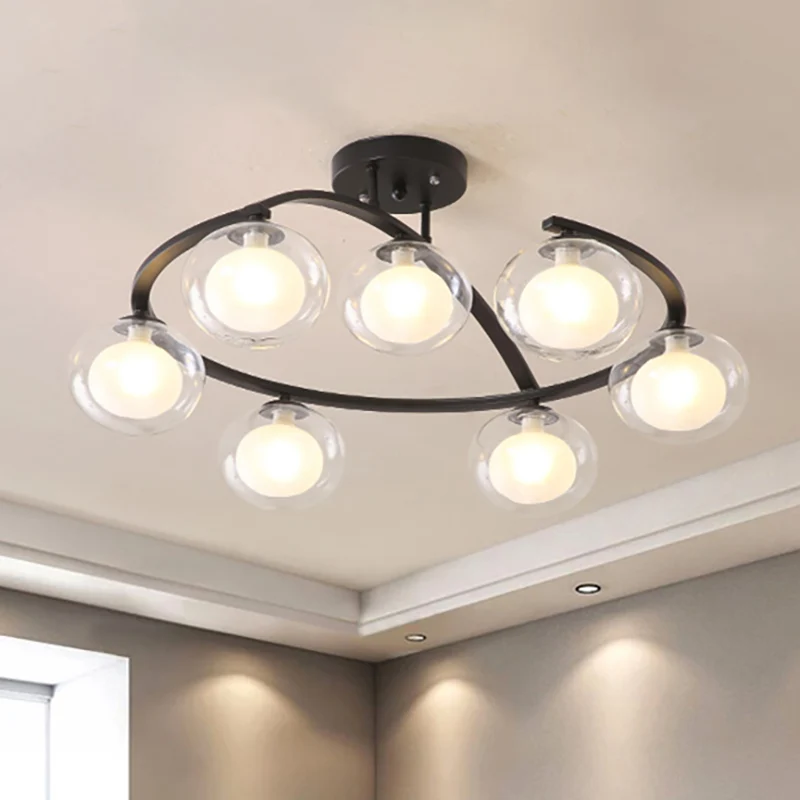 Twist Arm Semi-plafondmontagelamp met ovale kap Eigentijdse metalen plafondlamp voor café Clearhalo