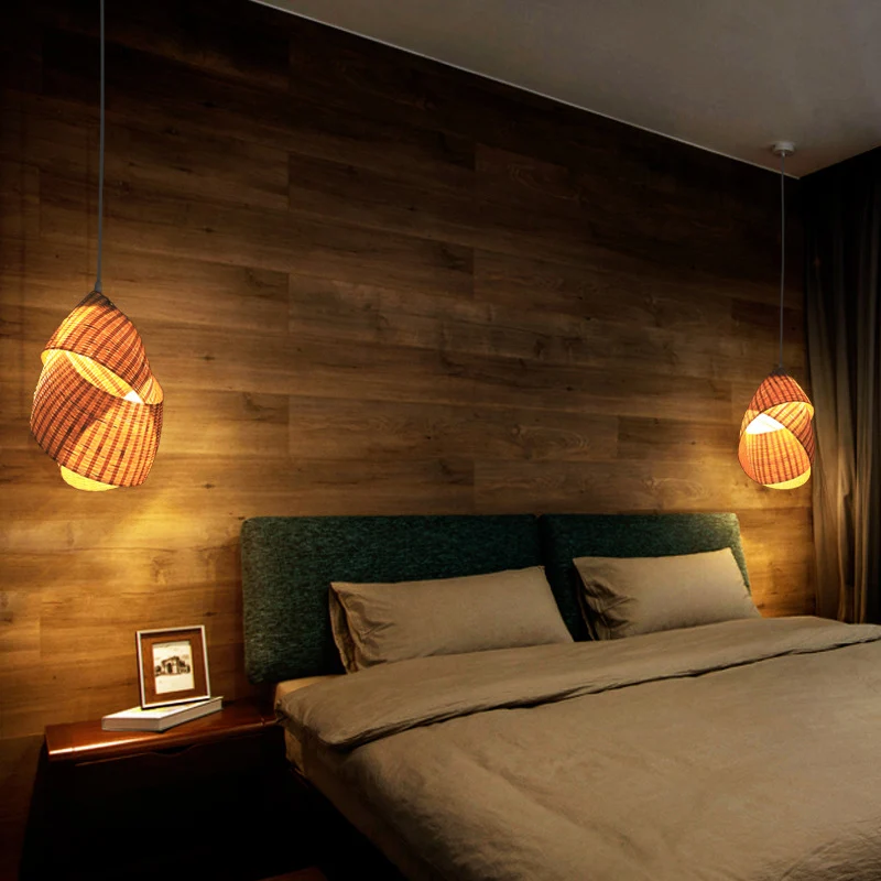 Twist Bamboe Hanglamp Modern 8,5"/10" Breed 1 Lichtbeige Ophanghanger voor Restaurant Clearhalo