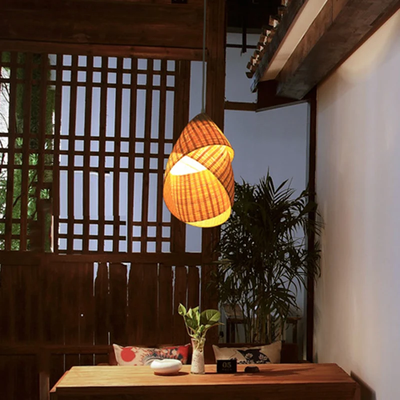 Twist Bamboe Hanglamp Modern 8,5"/10" Breed 1 Lichtbeige Ophanghanger voor Restaurant Clearhalo