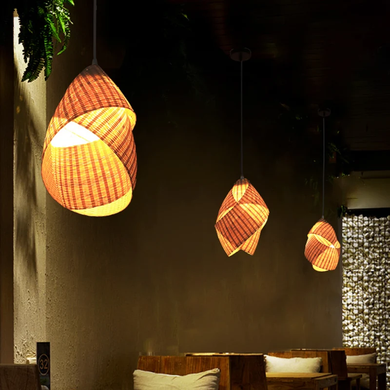 Twist Bamboe Hanglamp Modern 8,5"/10" Breed 1 Lichtbeige Ophanghanger voor Restaurant Clearhalo