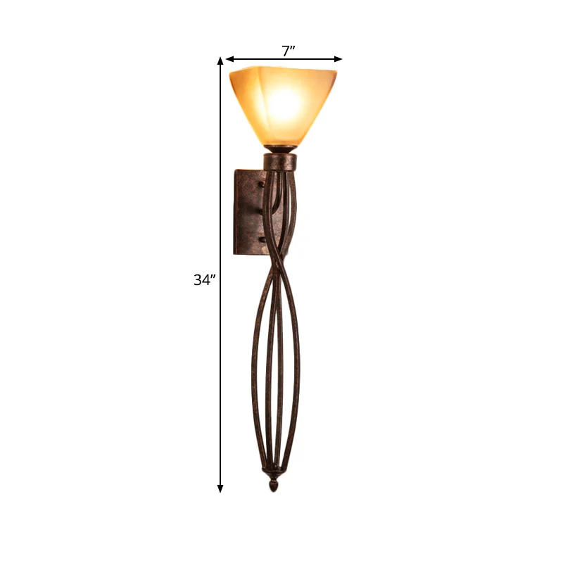 Twist Corridor Wandlamp Vintage Metaal 1 Licht Roest Schans Lichtarmatuur met trapeziumvormige glazen kap Clearhalo