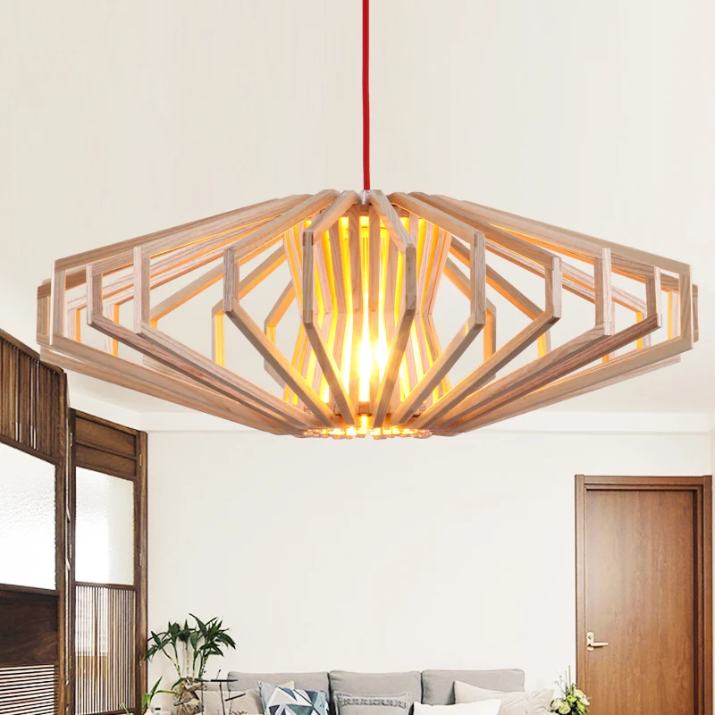UFO uitgeholde houten plafondhanger Moderne enkele beige hanglamp voor slaapkamer Clearhalo