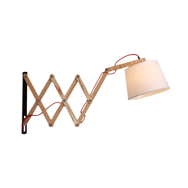 Uitbreidingsarm Schans Verlichting Modernisme Hout 1 lichtbeige wandlamp met cilindervormige witte stoffen kap Clearhalo