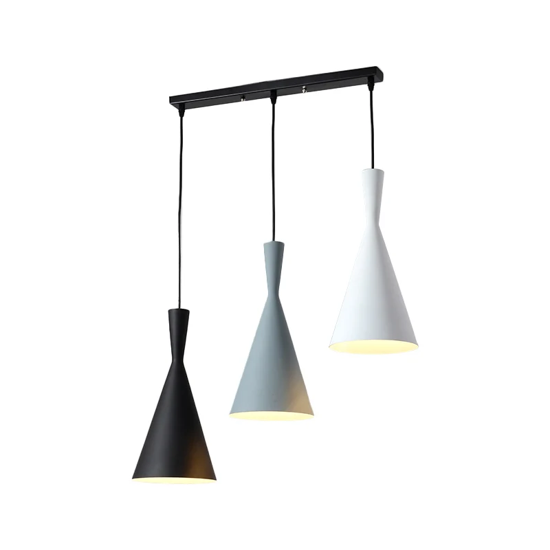 Uitlopende metalen hanglamp, moderne, 3-koppige zwarte hanglampenset met ronde/rechthoekige luifel Clearhalo