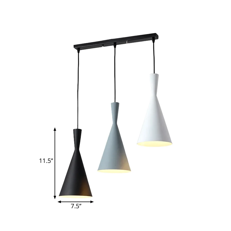Uitlopende metalen hanglamp, moderne, 3-koppige zwarte hanglampenset met ronde/rechthoekige luifel Clearhalo