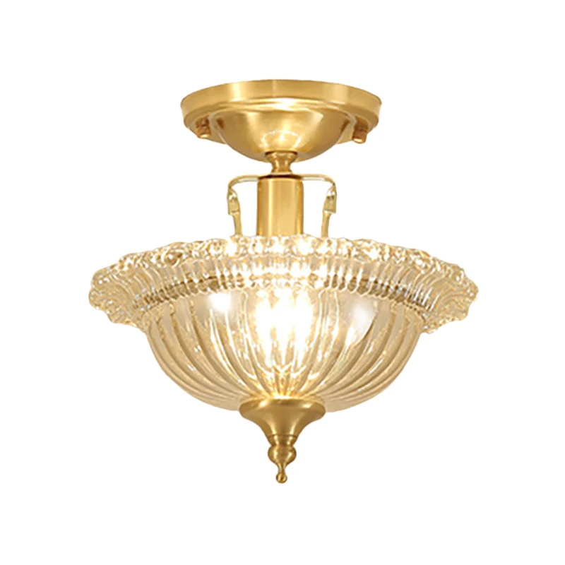 Uitlopende semi-inbouw hedendaagse ruche glas de schaduw 1 licht messing plafondinbouwmontage Clearhalo