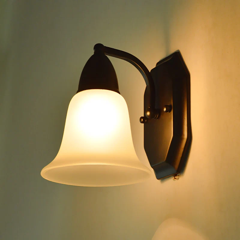 Uitlopende wandlamp van mat glas, landelijke stijl, enkele gang, wandlamp zwart Clearhalo