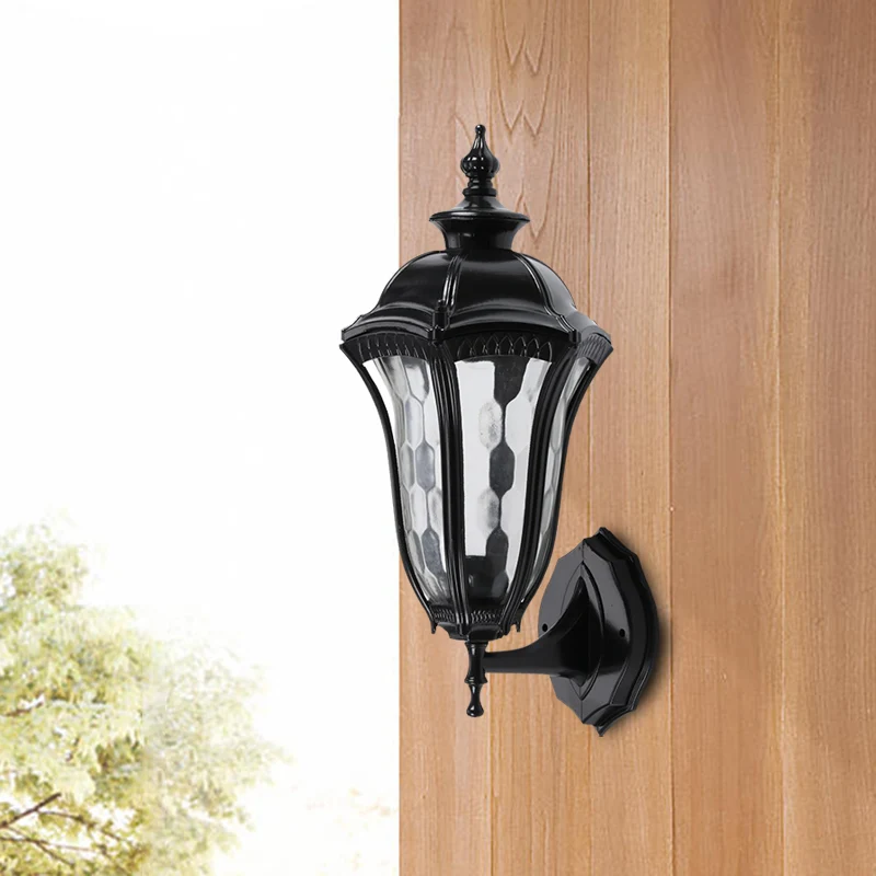 Urn buiten wandmontage verlichting rustiek helder ingedeukt glas 1 lamp zwarte wandlamp armatuur Clearhalo
