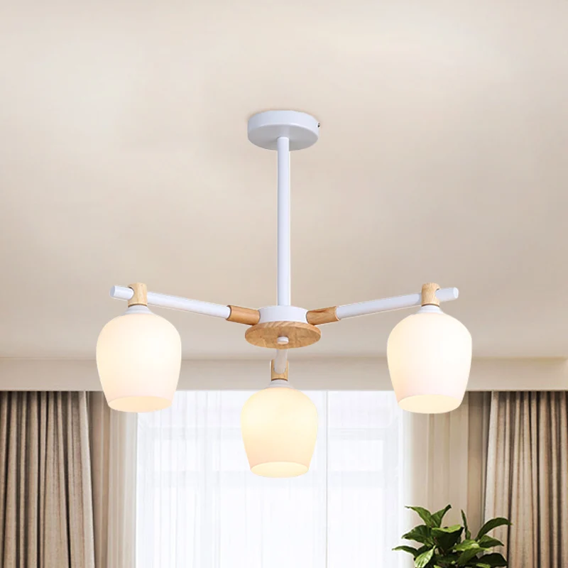 Urn Schaduw Woonkamer Hanglamp Houten 3/6 Lichten Scandinavische Stijl Kroonluchter Groen/Grijs/Wit Clearhalo
