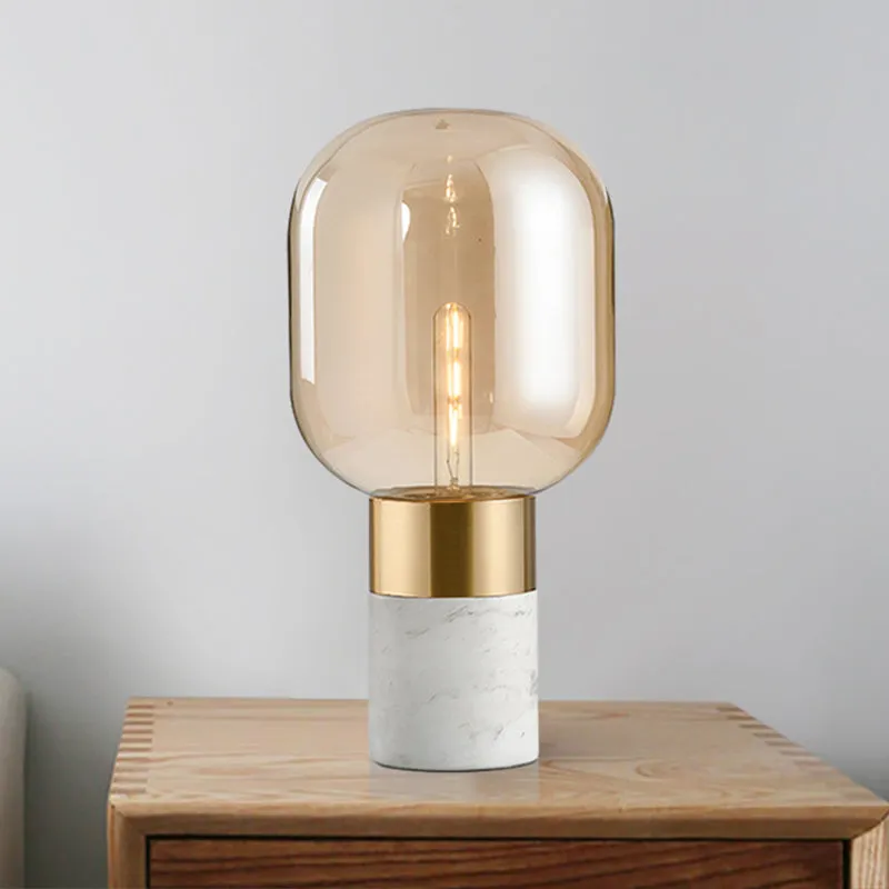 Urn tafellamp modern amberkleurig glas 1-kops nachtkastje met marmeren voet Clearhalo