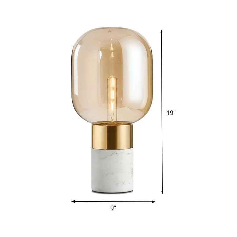 Urn tafellamp modern amberkleurig glas 1-kops nachtkastje met marmeren voet Clearhalo