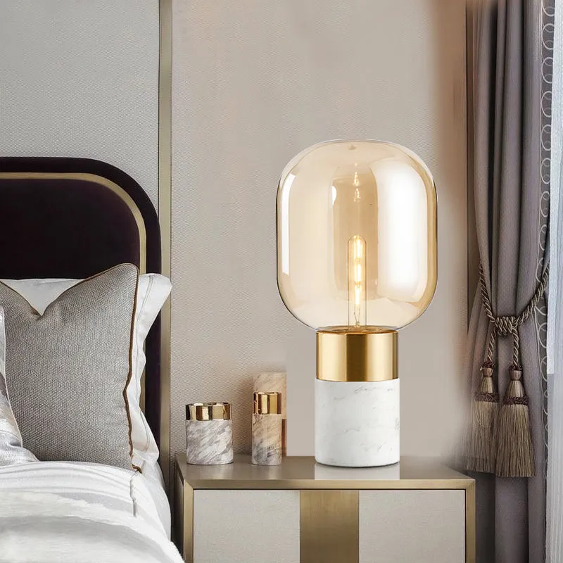 Urn tafellamp modern amberkleurig glas 1-kops nachtkastje met marmeren voet Clearhalo