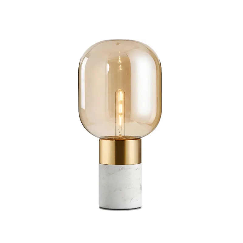 Urn tafellamp modern amberkleurig glas 1-kops nachtkastje met marmeren voet Clearhalo