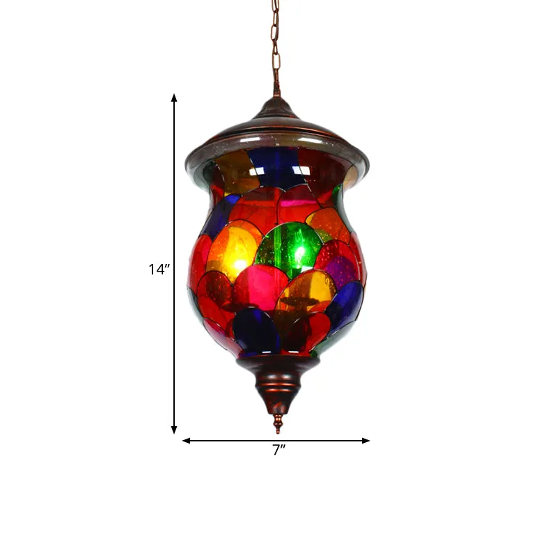Urn Woonkamer Plafondhanger Mediterraan Glas--lood 1 Kop Rood Hangend Lichtpunt Clearhalo