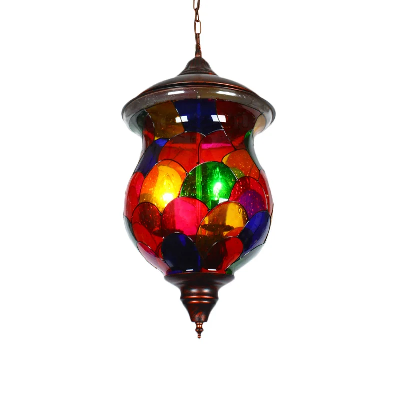 Urn Woonkamer Plafondhanger Mediterraan Glas--lood 1 Kop Rood Hangend Lichtpunt Clearhalo