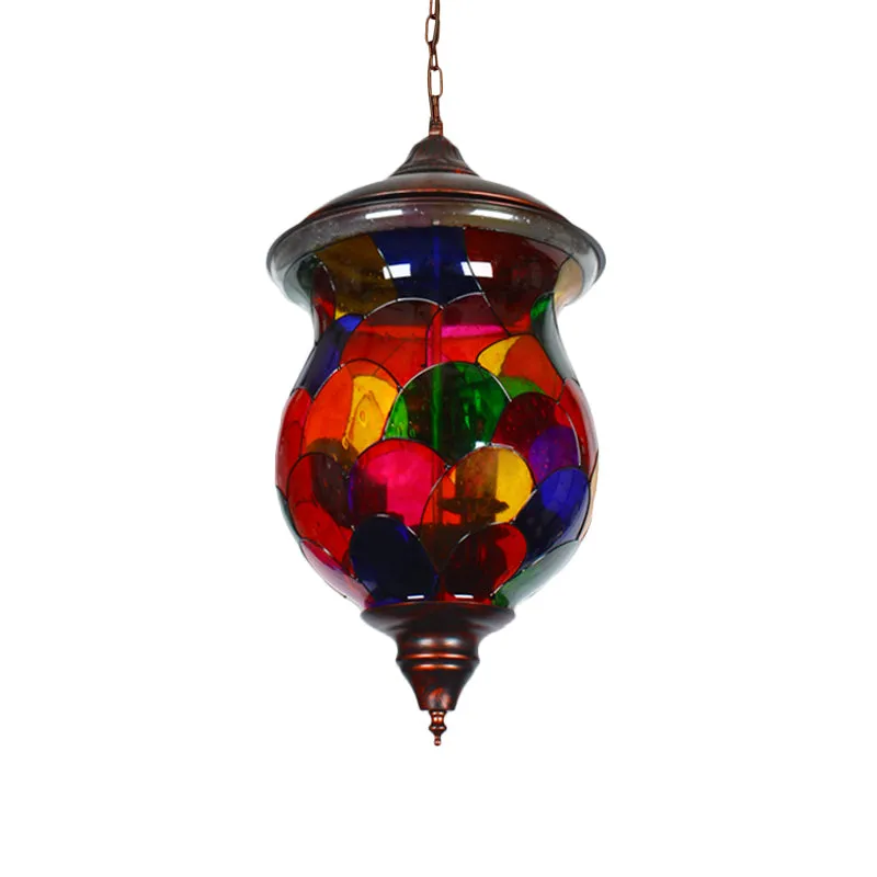 Urn Woonkamer Plafondhanger Mediterraan Glas--lood 1 Kop Rood Hangend Lichtpunt Clearhalo
