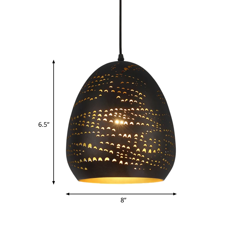 Urn-plafondlamp Traditioneel 8"/10" breed 1-kops metalen hangende verlichtingsarmatuur zwart Clearhalo