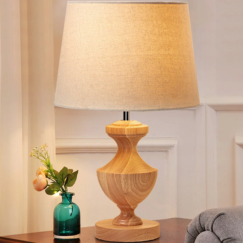Urn-vormige nachtkastjelamp modern hout 1-lamps leeslamp beige met stoffen kap Clearhalo
