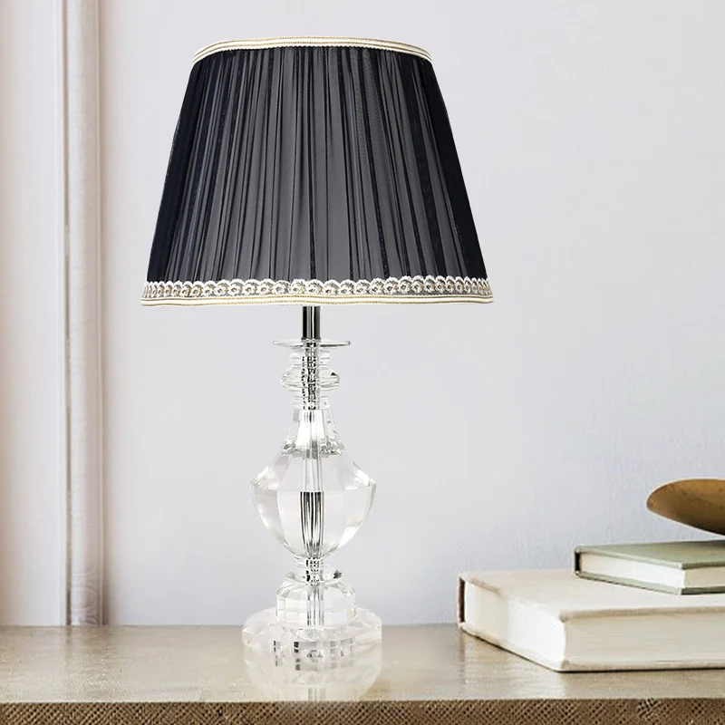Urnvormige taaklamp, eigentijds met de hand gesneden kristallen 1-kops kleine bureaulamp zwart Clearhalo